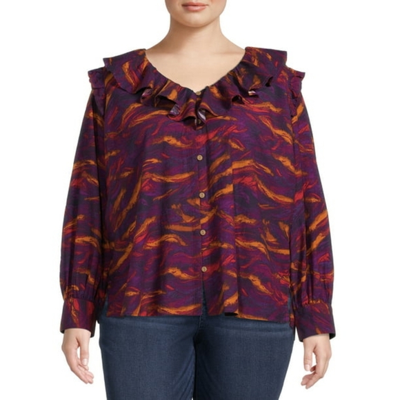 NWT- Terra & Sky Women's Long Sleeve Ruffle Top- size 1X (16-18) - Picture 1 of 10